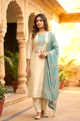 Shimmer Embroidered Kurta Set with Designer Dupatta