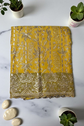 Premium Kota Silk Embroidered Unstitched Suit-Gold Yellow