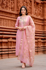 Graceful Pink Embroidered Suit Set