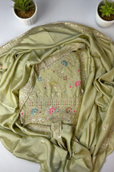 Elegant Vichitra Embroidered Unstitched Suit-Green