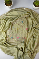Elegant Vichitra Embroidered Unstitched Suit-Green