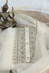 Elegant Shimer Silk Unstitched Suit with Heavy Mirror and Sequin