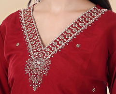 Elegant Maroon Embroidered Kurta Set with Dupatta