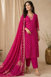 Regal Pink Dola Silk Kurta Set with Heavy Zari Dupatta