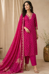 Regal Pink Dola Silk Kurta Set with Heavy Zari Dupatta