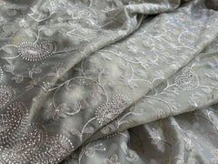 Elegant Sage Green Embroidered Saree with Sequin Detailing