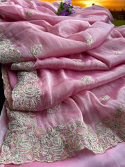 Elegant Pink Organza Embroidered Saree