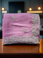 Elegant Pink Organza Embroidered Saree