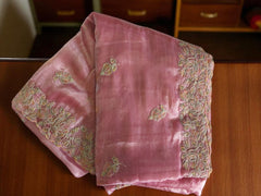 Elegant Pink Organza Embroidered Saree
