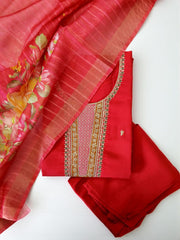 Elegant Red Embroidered Suit Set with Dupatta