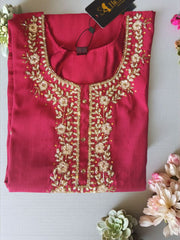 Cherry Red Embroidered Kurta Set with Organza Dupatta