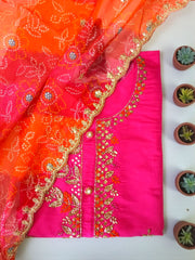 Rani Radiance Embroidered Suit Set with Contrast Orange Embroidred Dupatta