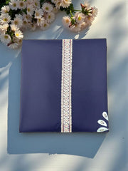 Elegant Navy Blue Pashmina Unstitched Winter Suit – Embroidered Neckline & Printed Dupatta