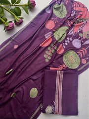 Unstitched Wine Pashmina Unstitched Suit for Winter – Embroidered Neckline & Printed Dupatta