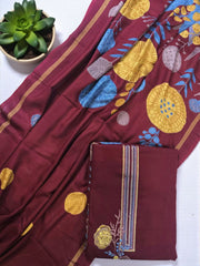 Maroon Pashmina Winter Unstitched Suit– Heavy Embroidered Neckline & Printed Dupatta