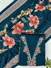 Teal Green Pashmina Unstitched Suit