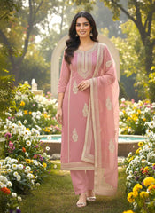 Elegant Rose Pink Embroidered Silk Kurta Set with Dupatta