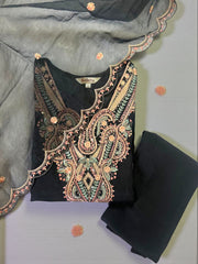 Premium Black Nexus Chanderi Kurta Set with Organza Dupatta