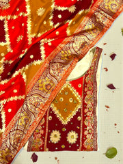 Elegant Shimmer Embroidered Kurta Set with Silk Patola Dupatta – Off-White