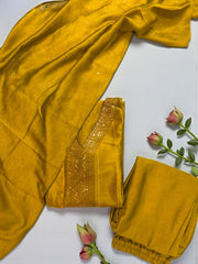 Premium Mustard Gold Silk Embellished Suit Set with Sequin Work