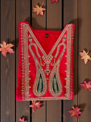 Premium Silk Embroidered Kurta Set with Printed Dupatta – Festive Red