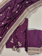 Purple Roman Silk Embroidered Kurta Set with Silk Dupatta