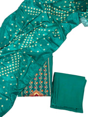 Designer Emerald Green Silk Embroidered Suit Set with Printed Silk Dupatta