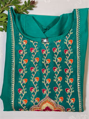 Designer Emerald Green Silk Embroidered Suit Set with Printed Silk Dupatta