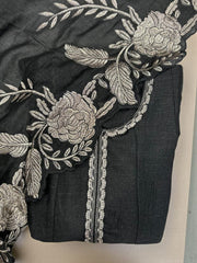 Elegant A-Line Black Silk Kurta Set with Cut Work Embroidered Dupatta