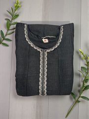 Elegant A-Line Black Silk Kurta Set with Cut Work Embroidered Dupatta