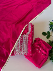 Designer Silk Embroidered Kurta Set (Sleeves Included)