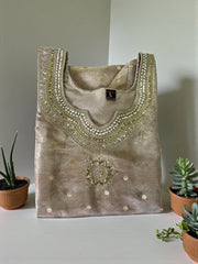 Elegant Shimmer Embroidered Suit Set with Printed Silk Dupatta