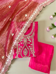 Premium Pink Silk Embroidered Kurta Set with Dupatta