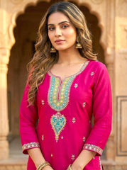 Graceful Pink Embroidered Kurta Palazzo Set with Dupatta