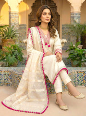 Elegant Tissue Embroidered Kurta Set with Contrast Tassel Dupatta