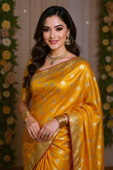 Radiant Yellow Banarasi Katan Silk Saree