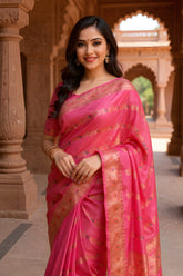 Elegant Pink Banarasi Silk Saree with Rich Zari Weave
