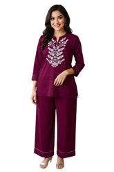 Elegant Floral Embroidered Cotton Co-Ord Set