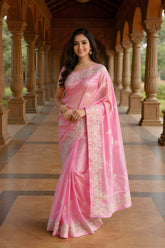 Elegant Pink Organza Embroidered Saree