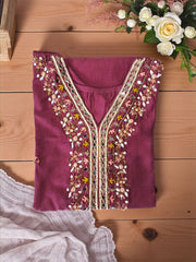 Elegant Wine Embroidered Suit Set with Floral Dupata