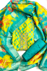 Royal Shimmer Organza Unstitched Suit with Silk Dupatta - Green