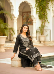 Classic Grey Embroidered Rayon Kurta Set with Dupatta