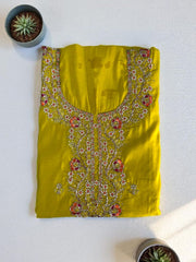 Vibrant Roman Silk Embroidered Unstitched Suit Set-Yellow