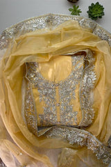 Premium Glass Organza Embroidered Suit Set with Dupatta-Yellow