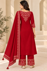 Regal Red Dola Silk Embroidered Suit Set with Dupatta