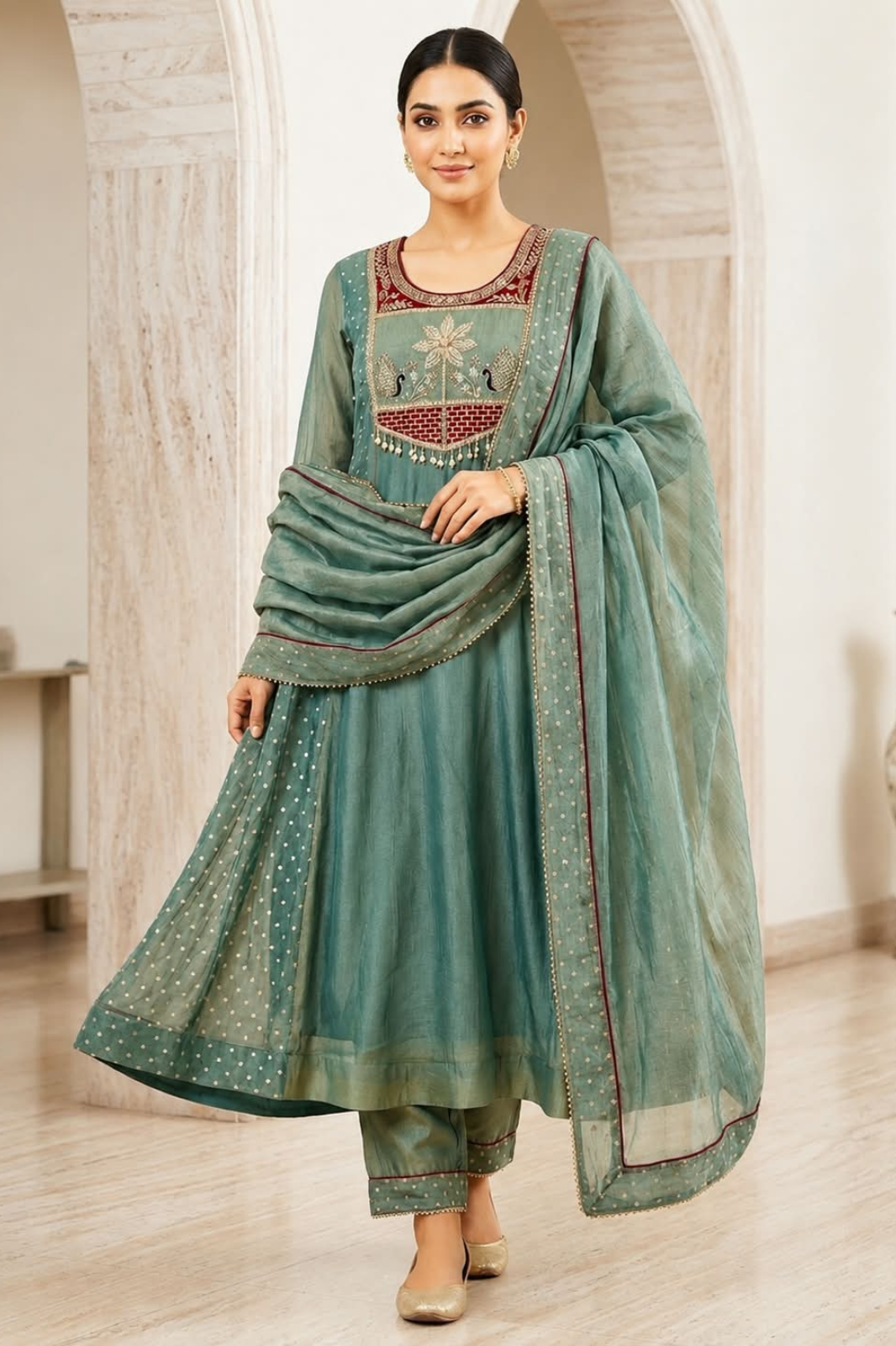 Graceful Sage Green Salsa Anarkali Set with Dupatta