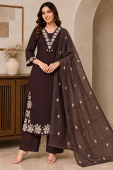 Classic Chocolate Brown Cotton Cut Work Kurta Set with Dupatta