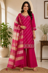 Exquisite Pink Crepe Handwork Kurta Set with Dupatta