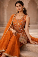 Royal Rust Hand Embroidered Sharara Set
