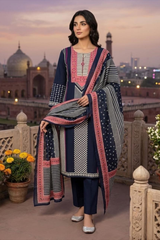 Navy Blue Cotton Printed Kurta Set with Dupatta